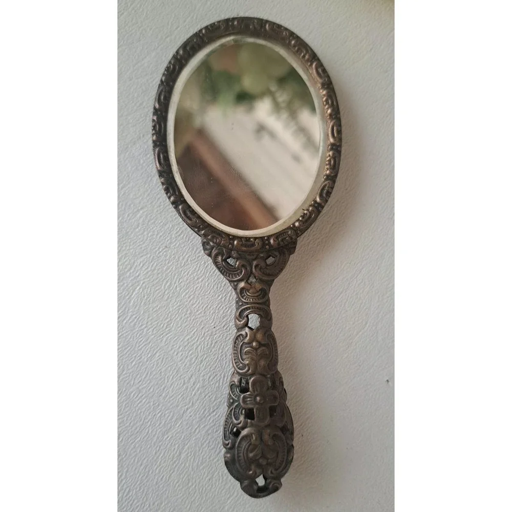Vintage Miniature Floral French Ornate Petit Mirror 5